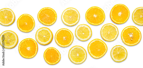 Slices orange and lemon isolated on white background © lumikk555