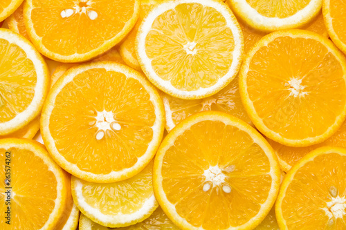 Background of sliced oranges and lemons in the shape of circles