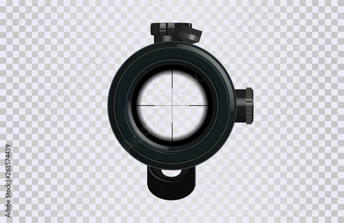Realistic 3D Sniper scope crosshairs. Optical sight for your project. GUI element. Vector gaming template. Military and weapon.