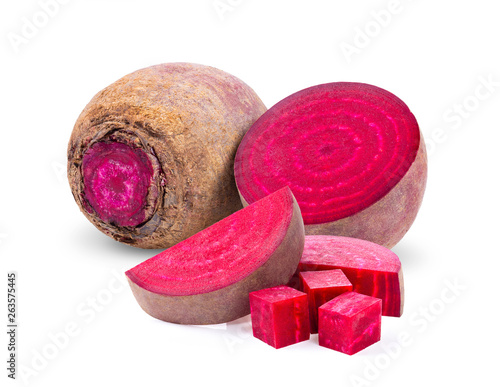 beetroot vegetables and a half isolated on white background. full depth of field