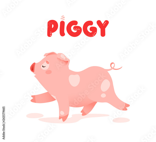Pink piggy. Funny pig isolated on white background.