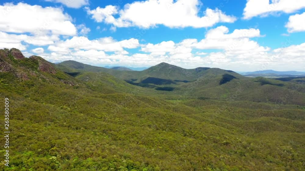 Aerial panning shot of the Mount Barney with a scenic cloudy sky at the Green Coast Hinterland in South East Queensland Australia Aerial panning shot of the Mount Barney with a scenic cloudy sky at the Green Coast Hinterland in South East Queensland Australia