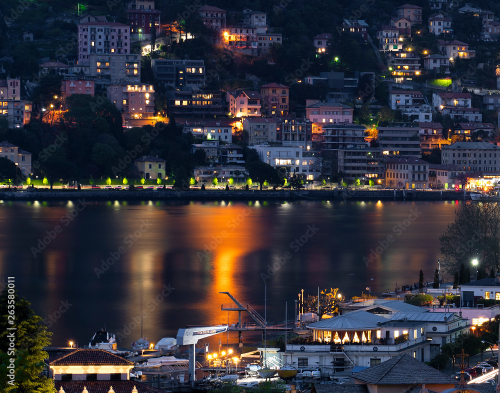 night view of the Italian city of Como