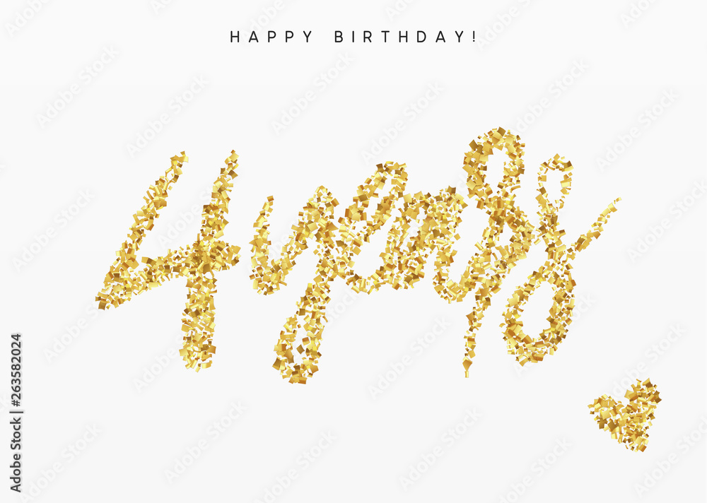 Four years, Number 4, lettering sign from golden confetti Four years, Number 4, lettering sign from golden confetti