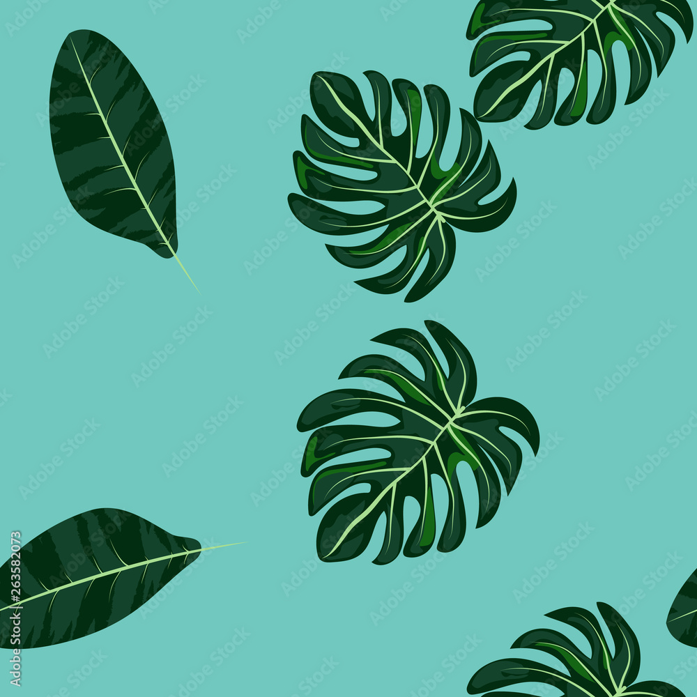 Obraz Green Tropical Leaves Seamless Pattern.