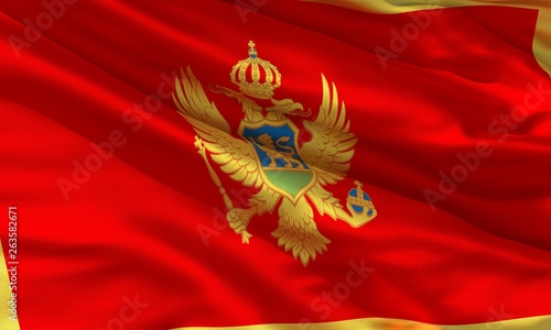 Realistic silk material Montenegro waving flag, high quality detailed fabric texture. 3d illustration