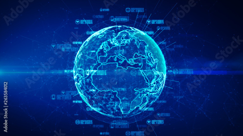 Fototapeta Naklejka Na Ścianę i Meble -  Secure data network. Cyber Security and Protection of personal data concept. Earth element furnished by Nasa