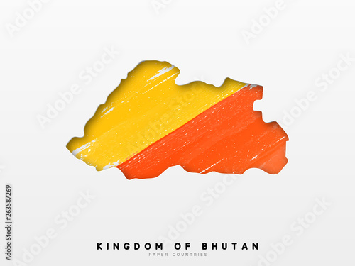 Bhutan detailed map with flag of country