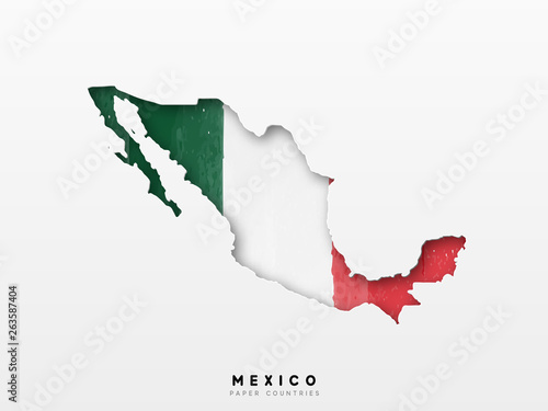 Photo Mexico detailed map with flag of country