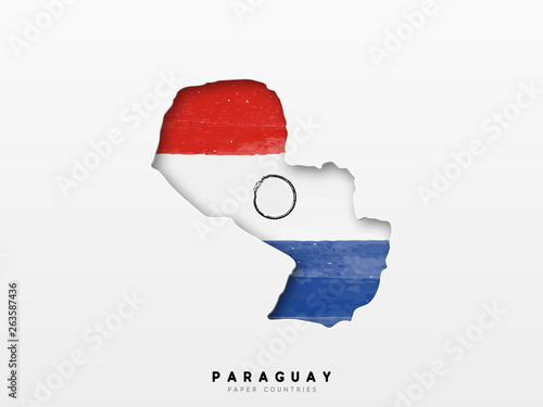 Paraguay detailed map with flag of country. Painted in watercolor paint colors in the national flag