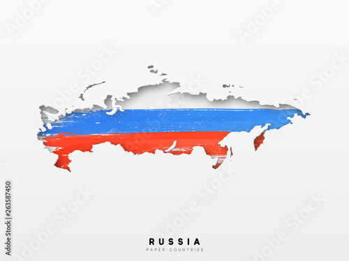 Russia detailed map with flag of country