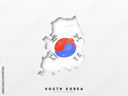 South Korea detailed map with flag of country