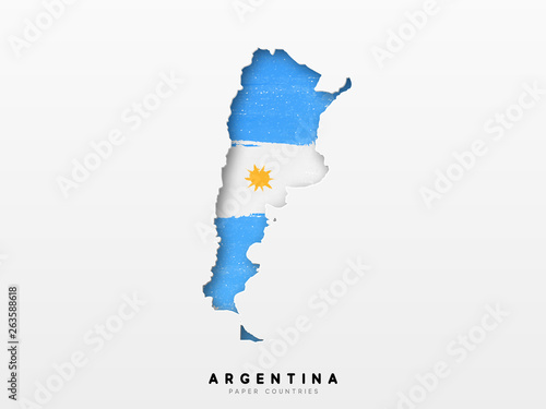 Argentina detailed map with flag of country. Painted in watercolor paint colors in the national flag