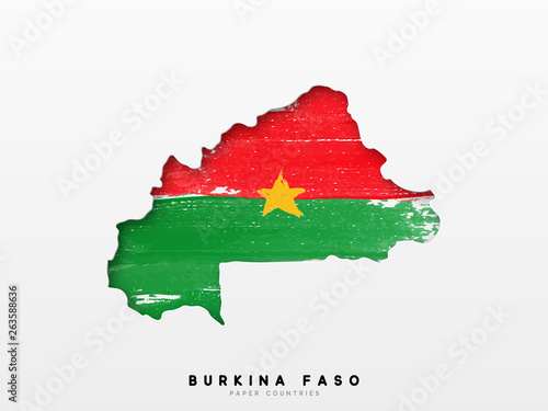 Burkina faso detailed map with flag of country. Painted in watercolor paint colors in the national flag
