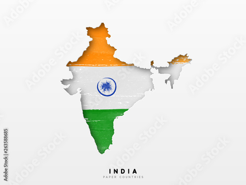 India detailed map with flag of country