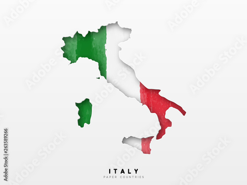 Italy detailed map with flag of country. Painted in watercolor paint colors in the national flag