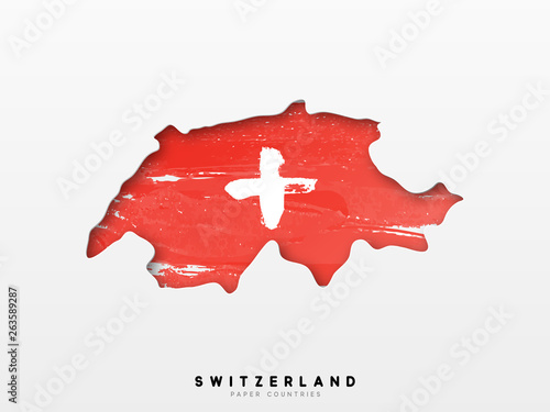 Switzerland detailed map with flag of country. Painted in watercolor paint colors in the national flag
