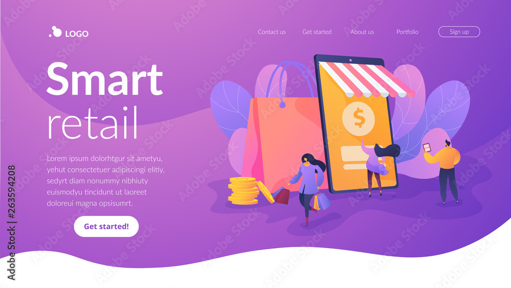 Smart retail, retail mobility solutions, IoT and smart city concept. Website homepage interface UI template. Landing web page with infographic concept hero header image. Smart retail, retail mobility solutions, IoT and smart city concept. Website homepage interface UI template. Landing web page with infographic concept hero header image.