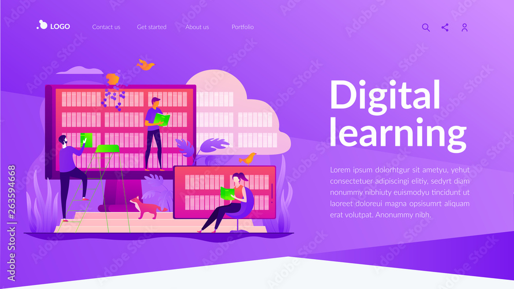 Digital learning, online database, content storing and searching, ebooks and e-library concept. Website homepage interface UI template. Landing web page with infographic concept hero header image. Digital learning, online database, content storing and searching, ebooks and e-library concept. Website homepage interface UI template. Landing web page with infographic concept hero header image.