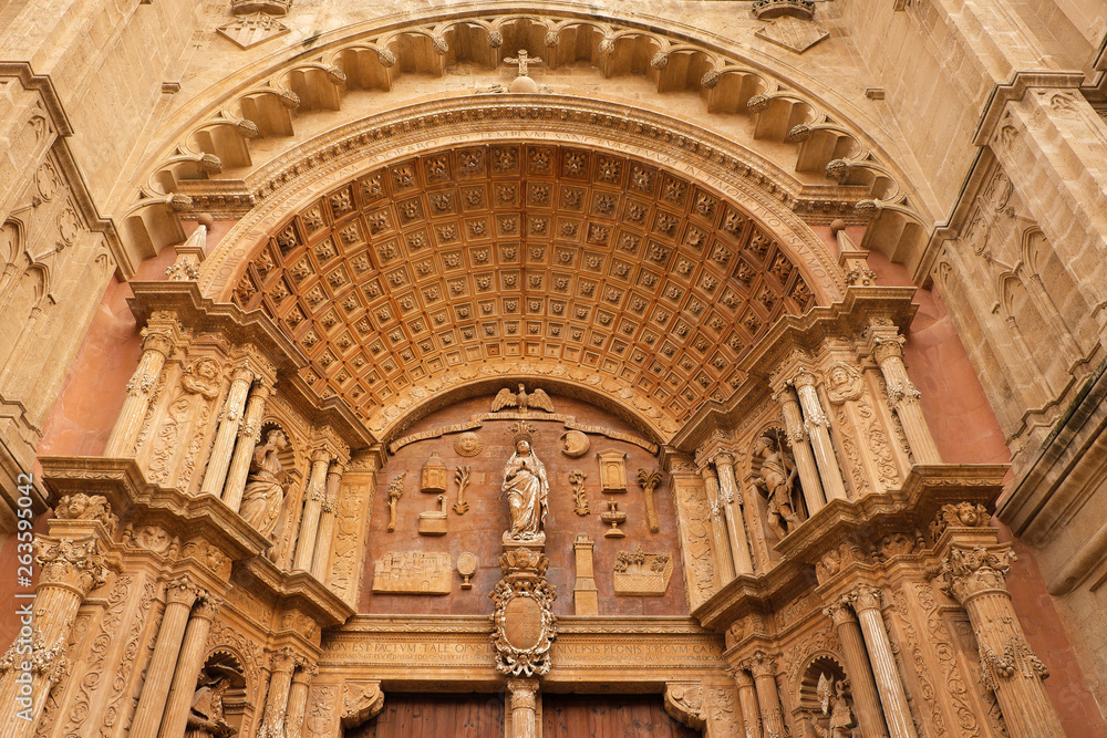 Front entrance Palma Mallorca gothic cathedral Santa Maria La Seu