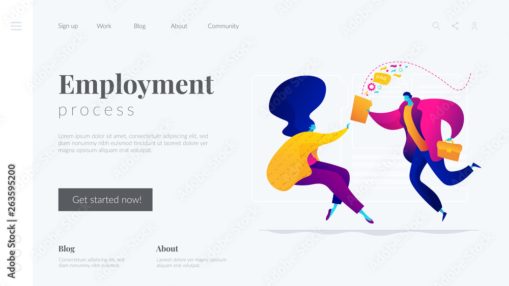 Job interview, working experience, recruitment, job application concept. Website homepage interface UI template. Landing web page with infographic concept hero header image.