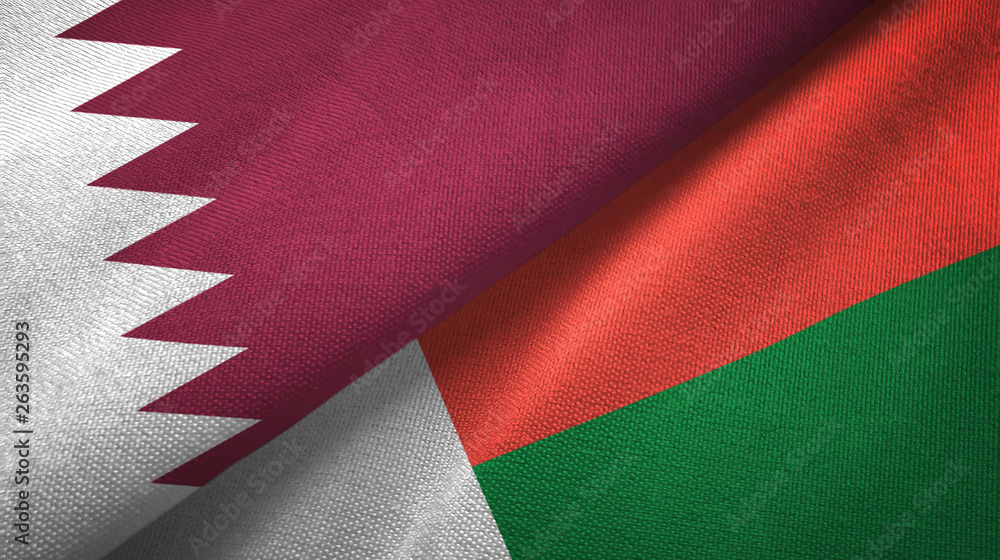 Qatar and Madagascar two flags textile cloth, fabric texture Qatar and Madagascar two flags textile cloth, fabric texture