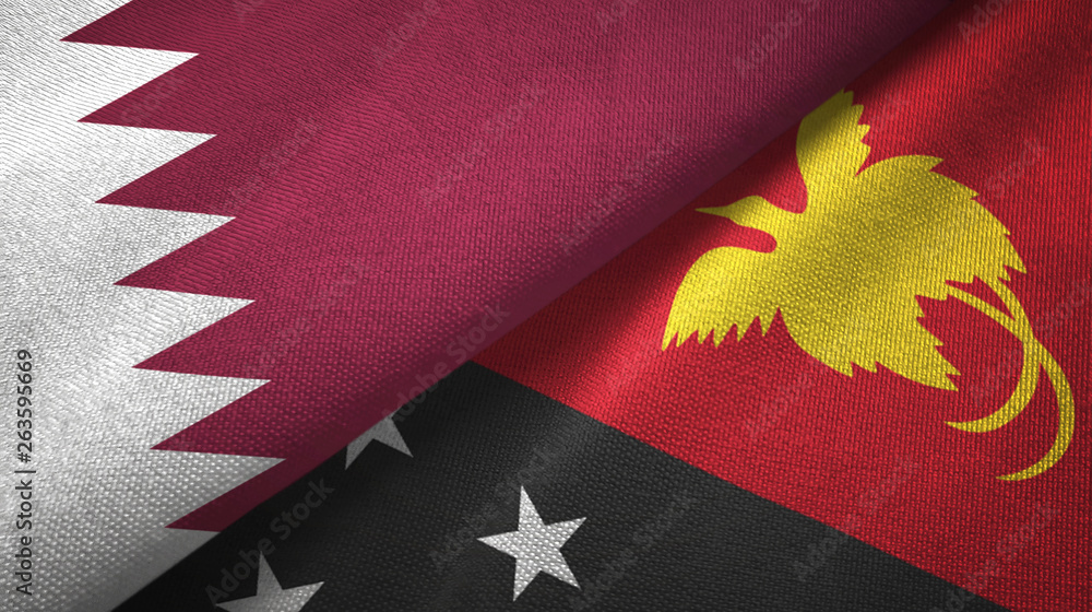 Qatar and Papua New Guinea two flags textile cloth, fabric texture Qatar and Papua New Guinea two flags textile cloth, fabric texture