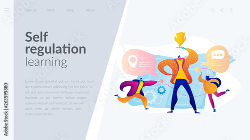 Self-management, self regulation learning, self-organization course concept. Website homepage interface UI template. Landing web page with infographic concept hero header image.