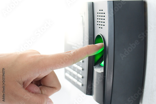employee scanning fingerprint
