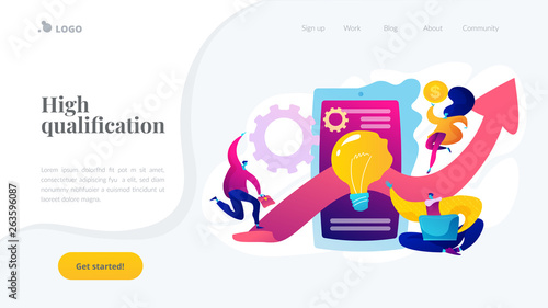 Productivity, efficiency of production, qualification concept on white background. Website homepage interface UI template. Landing web page with infographic concept hero header image.