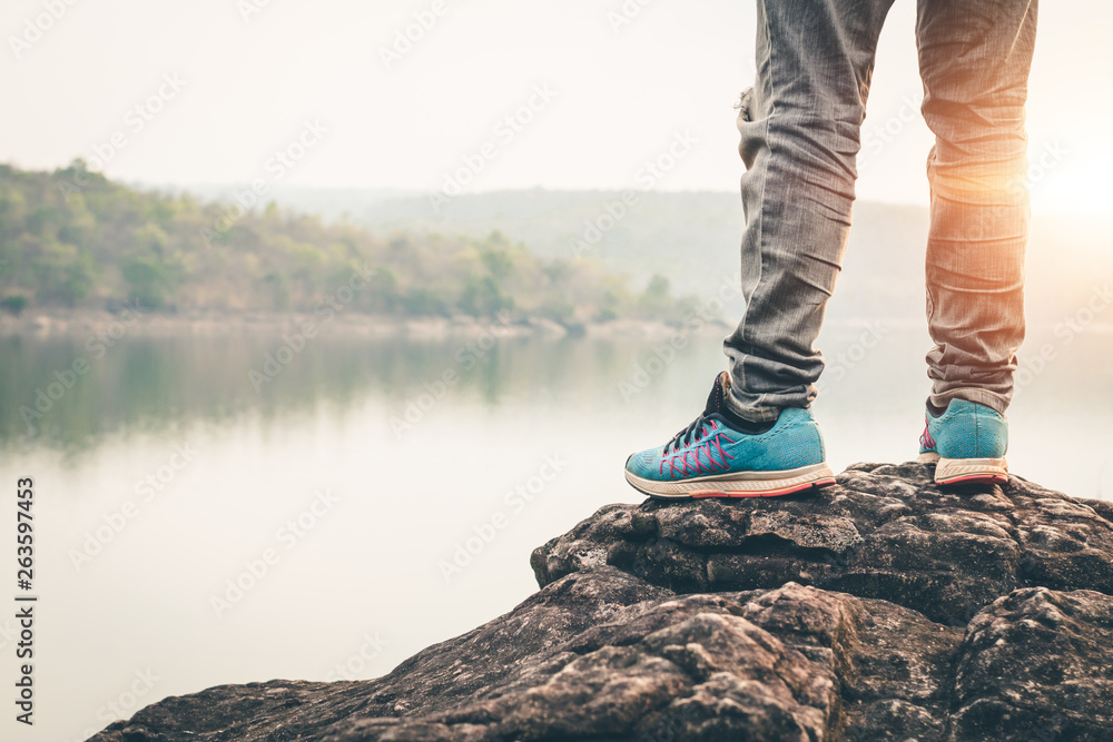 Men tourists in beautiful nature in tranquil scene. Men tourists in beautiful nature in tranquil scene.