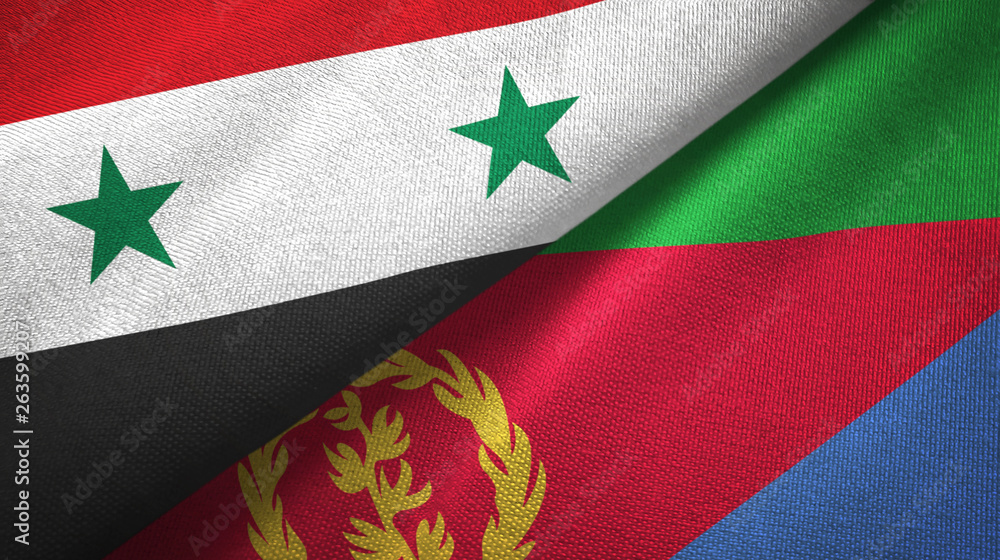 Syria and Eritrea two flags textile cloth, fabric texture Syria and Eritrea two flags textile cloth, fabric texture