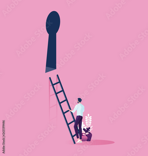 Businessman with Keyhole and stairs. Success Concep