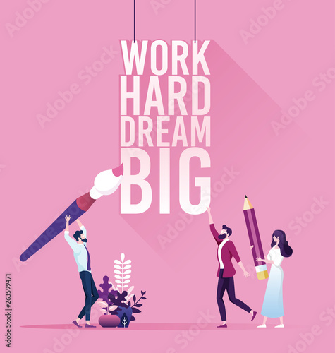 Businessman with text work hard dream big. Inspiration concept
