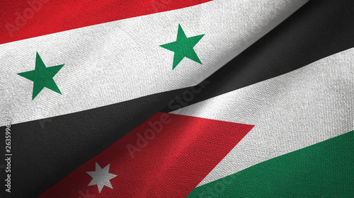Syria and Jordan two flags textile cloth, fabric texture