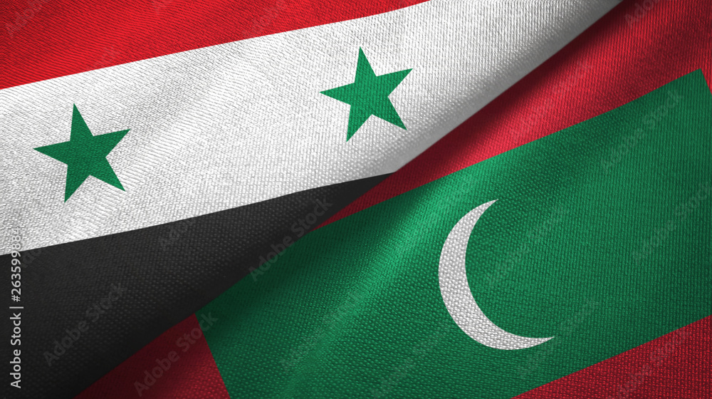 Syria and Maldives two flags textile cloth, fabric texture Syria and Maldives two flags textile cloth, fabric texture
