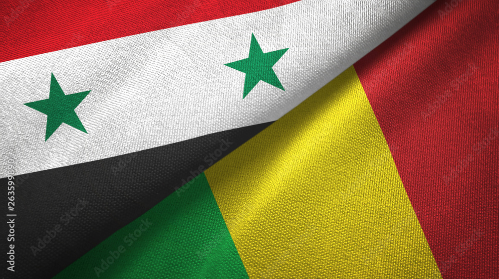 Syria and Mali two flags textile cloth, fabric texture