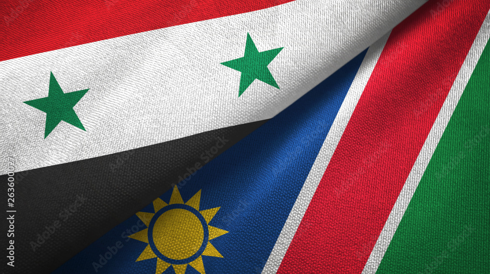Syria and Namibia two flags textile cloth, fabric texture Syria and Namibia two flags textile cloth, fabric texture
