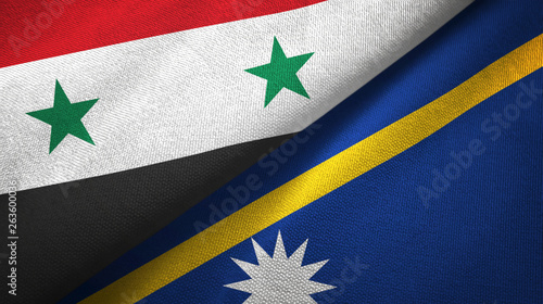 Syria and Nauru two flags textile cloth, fabric texture