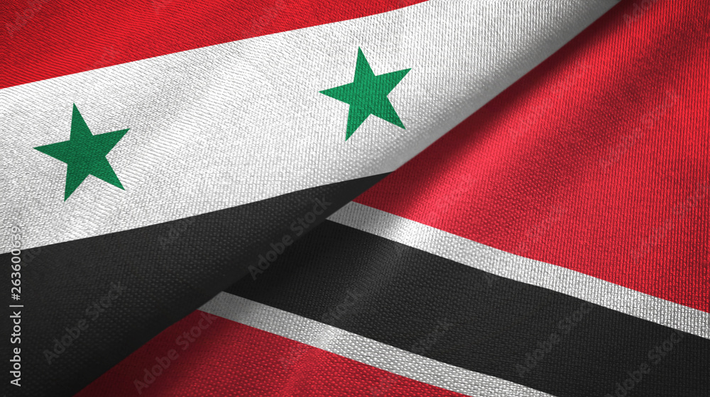 Syria and Trinidad and Tobago two flags textile cloth, fabric texture Syria and Trinidad and Tobago two flags textile cloth, fabric texture