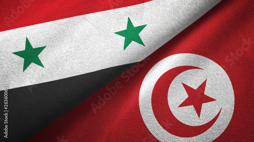Syria and Tunisia two flags textile cloth, fabric texture