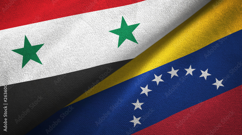 Syria and Venezuela two flags textile cloth, fabric texture Syria and Venezuela two flags textile cloth, fabric texture