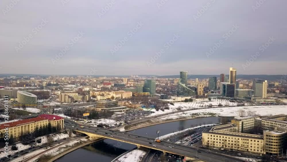 Drone shot of highway in Vilnius, Lithuania Drone shot of highway in Vilnius, Lithuania