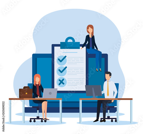 professional businesspeople with document check list