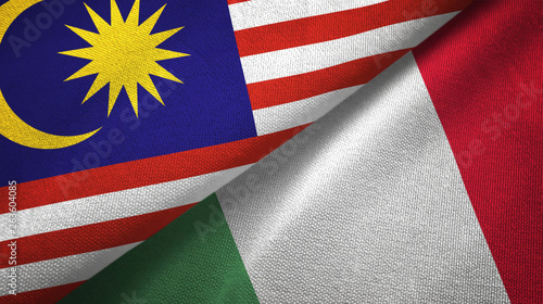 Fototapeta Naklejka Na Ścianę i Meble -  Malaysia and Italy two flags textile cloth, fabric texture