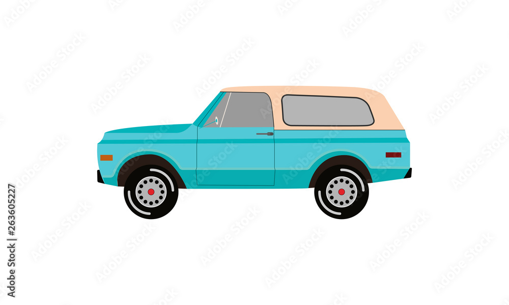 Classic pickup truck. Flat vintage retro truck logo.