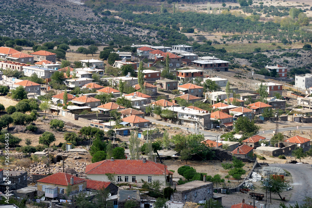Behramkale Village from Assos Athena Temple in Canakkale, Turkey