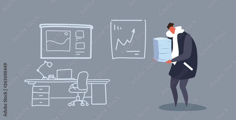 overworked man holding paper stack office worker workout paperwork concept modern workplace cabinet interior sketch doodle horizontal overworked man holding paper stack office worker workout paperwork concept modern workplace cabinet interior sketch doodle horizontal