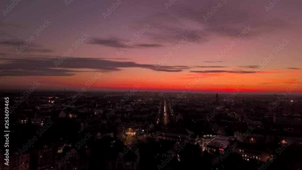 Sunset and dusk lights over small town Sunset and dusk lights over small town