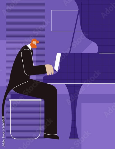 Pianist Poster Advertising Flat Colored Banner